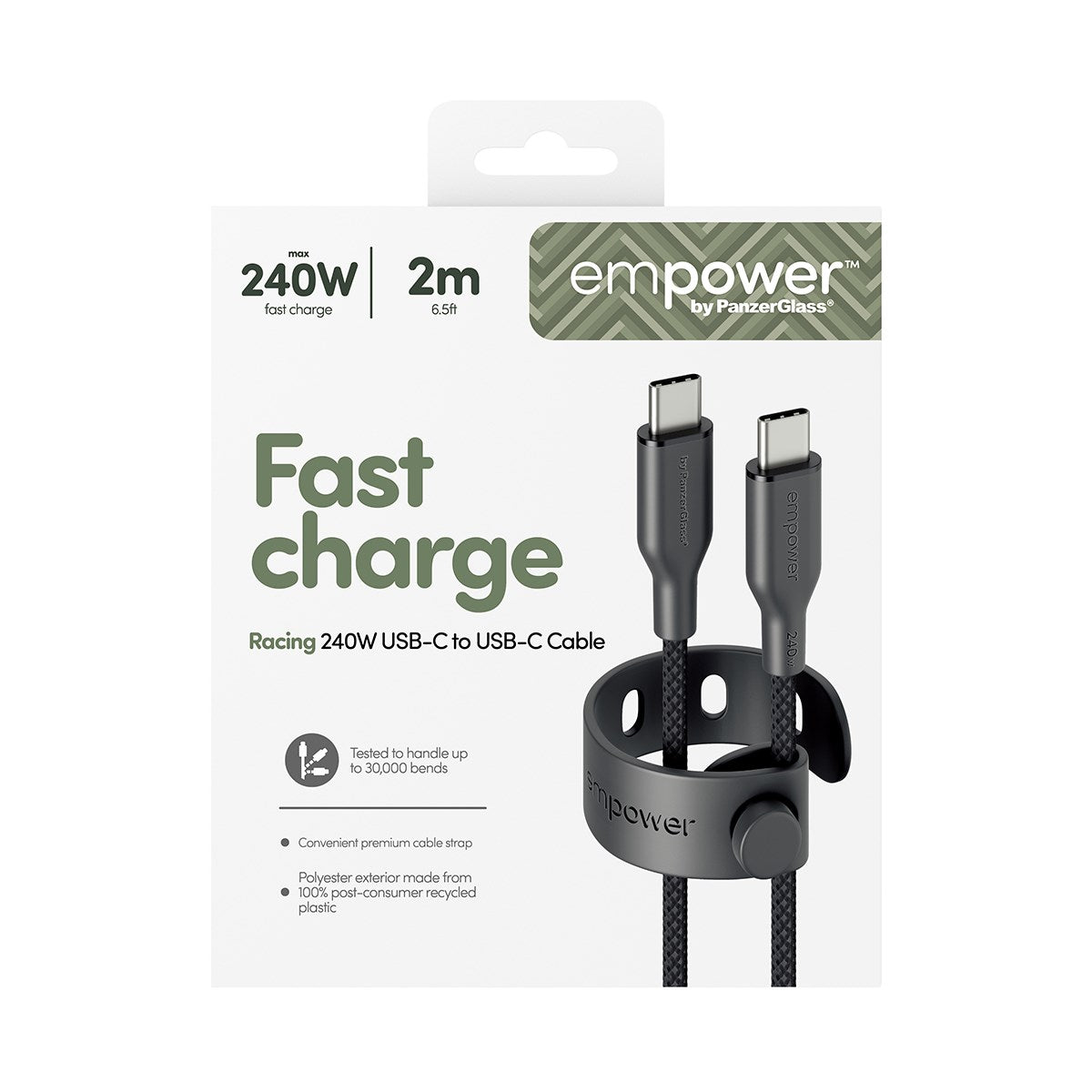 empower™ by PanzerGlass® Racing 240W USB-C to USB-C Kabel | USB 2.0 | 2M | Weltall Schwarz